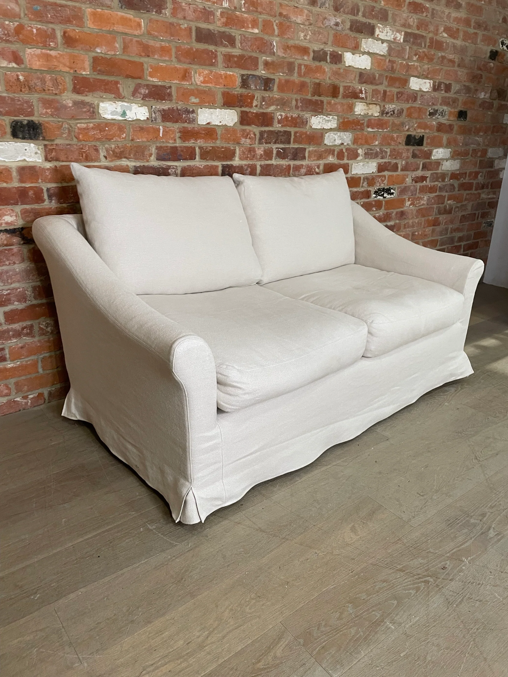 Long Island 2 Seater Sofa - Heavyweight Linen Pale Oat - Natural Oak Legs Set - Image 3