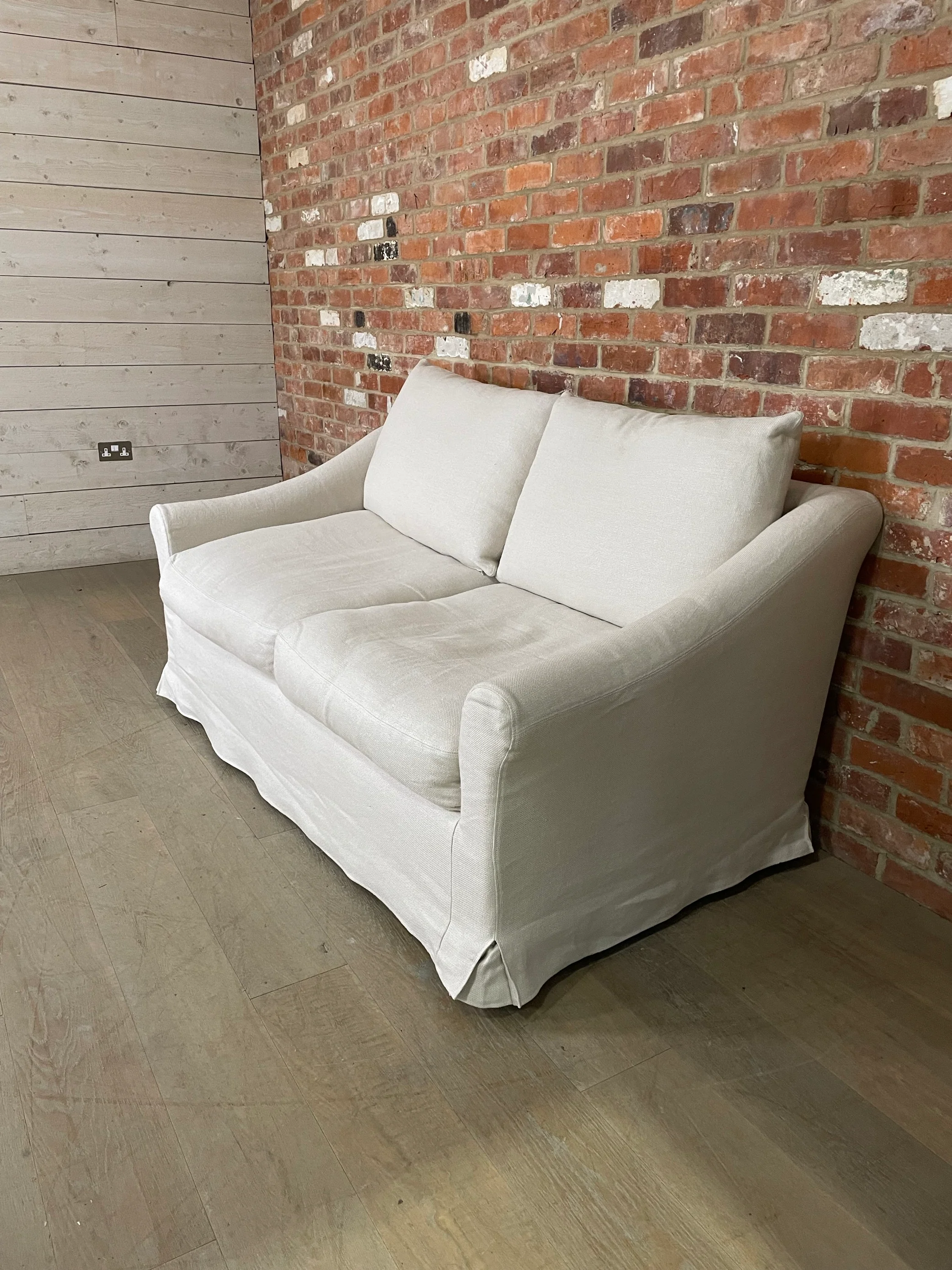 Long Island 2 Seater Sofa - Heavyweight Linen Pale Oat - Natural Oak Legs Set - Image 4