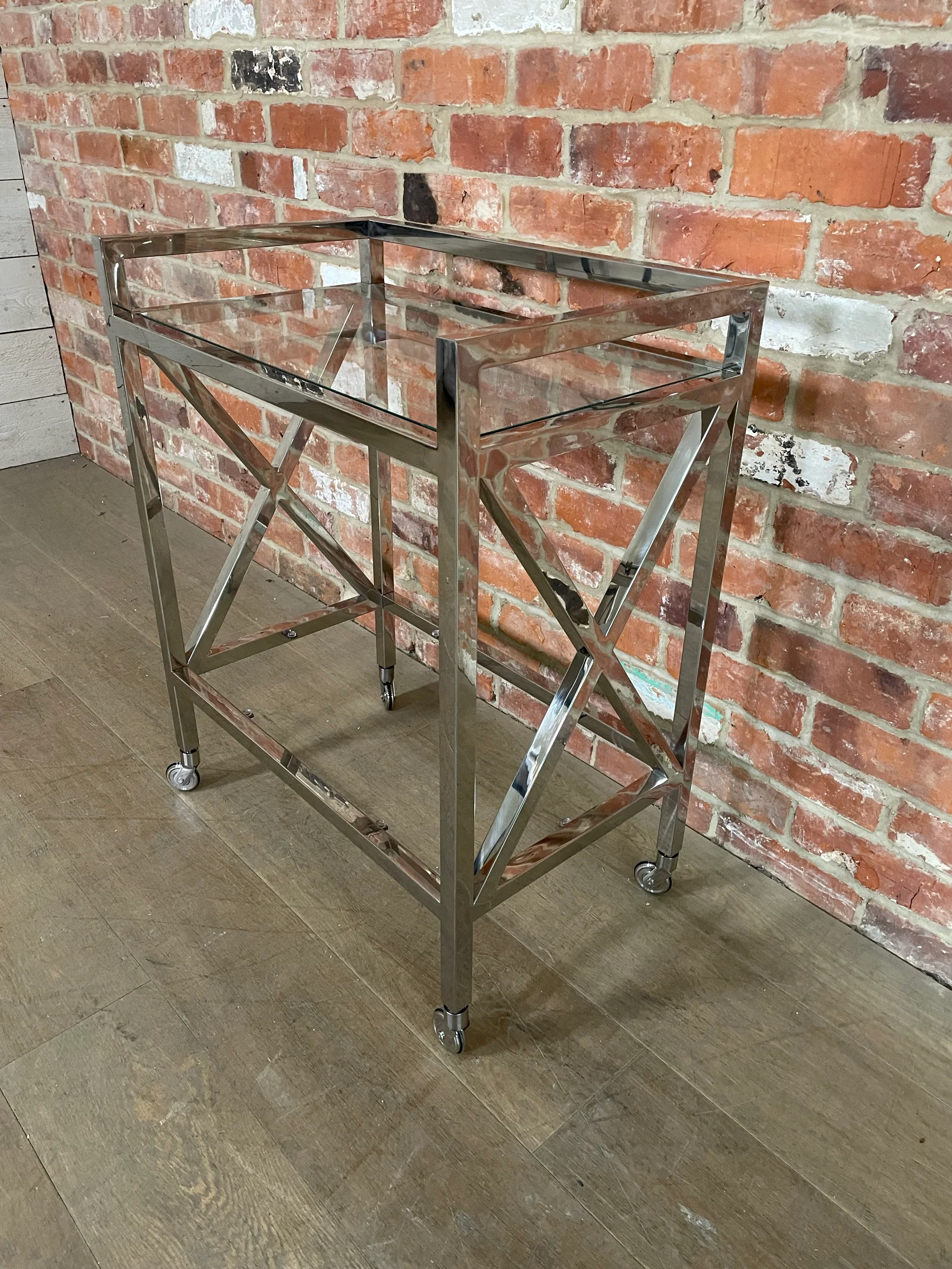 Manhattan 65 Rectangular Drinks Trolley - Metal & Glass- No Shelf - Image 3