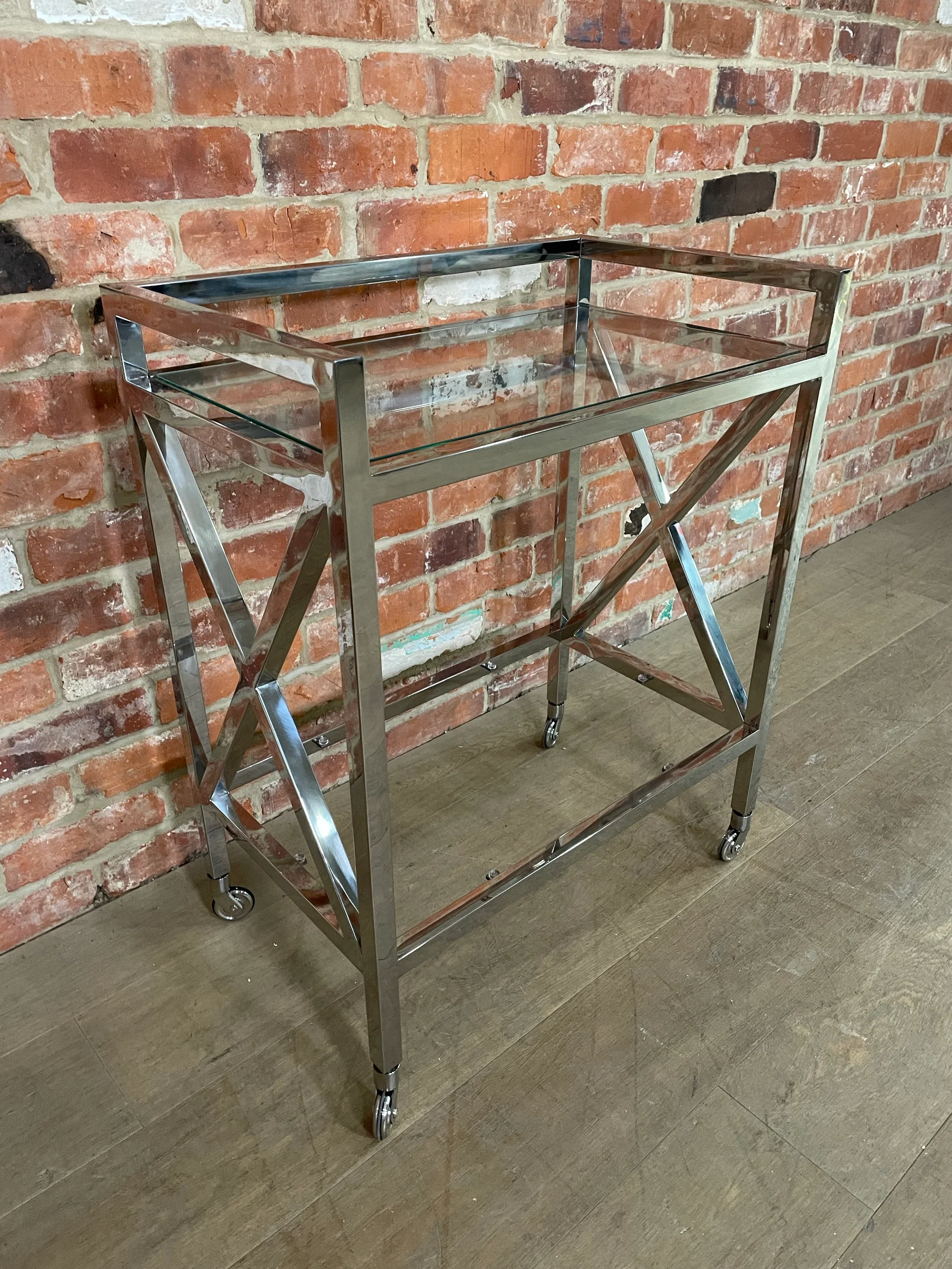 Manhattan 65 Rectangular Drinks Trolley - Metal & Glass- No Shelf - Image 4
