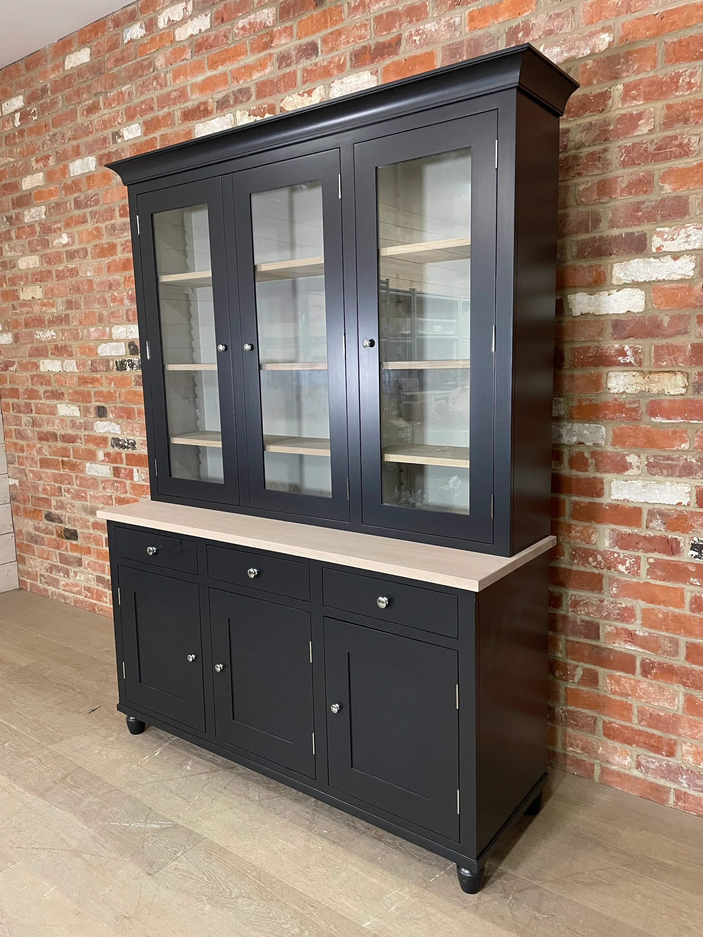 Suffolk 5ft Contemporary Glazed Dresser - Warm Black Exterior & Driftwood Interior- No Lighting - Image 5